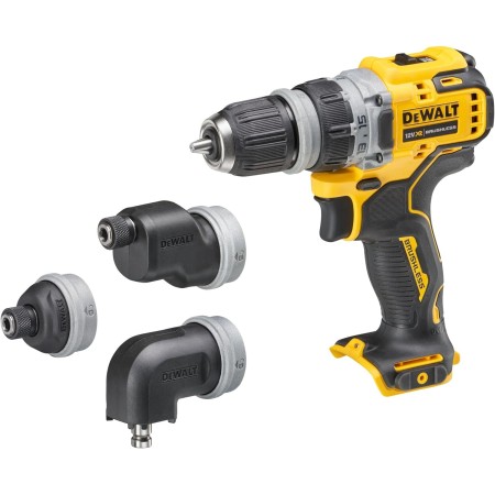 Dewalt DCD703NT 12 ვოლტიანი 2-სიჩქარიანი უსადენო საბურღი (უჯაგრის ძრავა, 4 ურთიერთშემცვლელი ხელსაწყოების დამჭერით,
