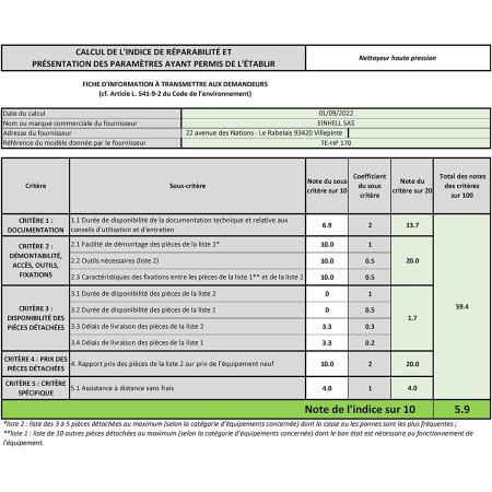მაღალი წნევით სარეცხის აპარატი EINHELL TE-HP 170 (2300 W)