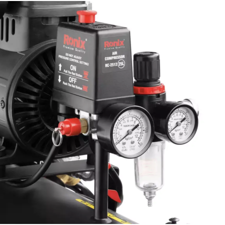 ჰაერის ჩუმი კომპრესორი Ronix RC-2512, 25ლ, 8 ბარი, 1.8HP