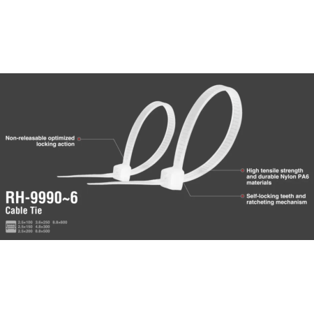 პლასტმასის ხამუთები Ronix RH-9994, 4.8×300 მმ 100ც
