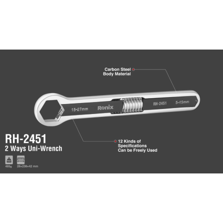 უნივერსალური ქანჩის გასაღები Ronix RH-2451 (5-27მმ