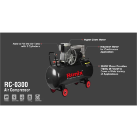 ჰაერის კომპრესორი Ronix RC-0300, 300ლ 4000w 2 ცილინდრი