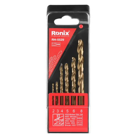 მეტალის ბურღების ნაკრები 5% კობალტი HSS Ronix RH-5529, 2-8მმ 6ც
