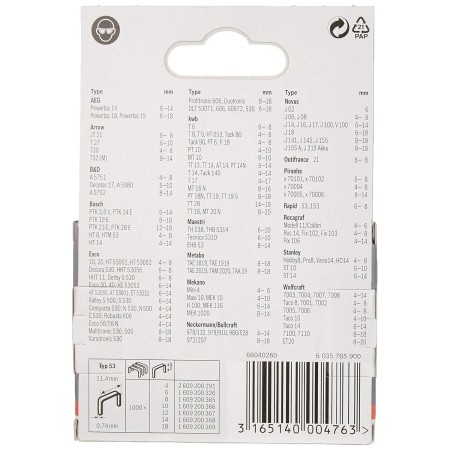 Bosch 1609200366 114 x 074 x 10 მმ ტიპის 53  სტეპლერის ტყვია