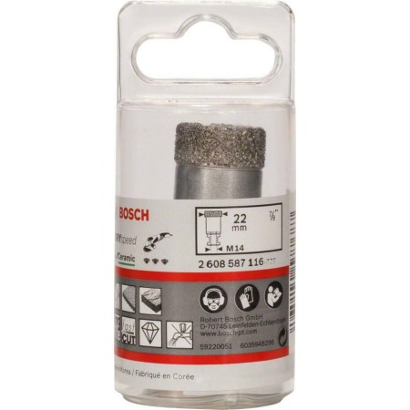 BOSCH 2608587116 ბრილიანტის საბურღი მშრალი ბურღვისთვის მშრალი სიჩქარე საუკეთესო კერამიკულისთვის 22 x 35 მმ