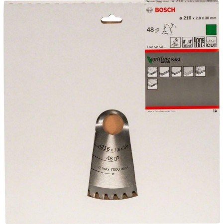 BOSCH 2608640641 Optiline Wood წრიული ხერხის დანა, 216 x 30 x 2.8 მმ, 48 ტ