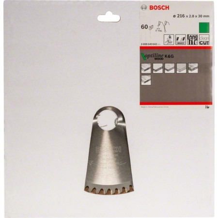 BOSCH 2608640642 Optiline Wood წრიული ხერხის დანა, 216 x 30 x 2.8 მმ, 60 ტ