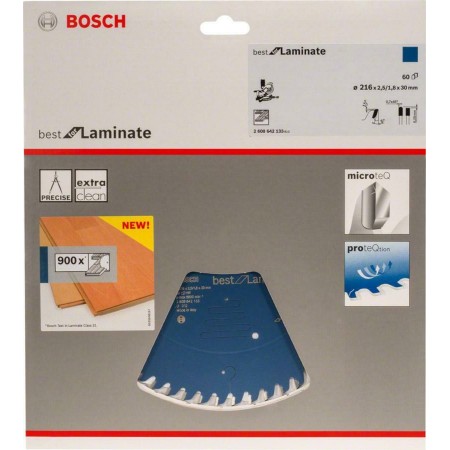 BOSCH 2608642133 წრიული ხერხის დანა საუკეთესო ლამინატისთვის, 216 x 30 x 2.5 მმ, 60 ტ