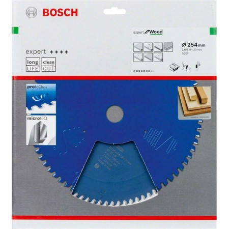 BOSCH 2608644343 წრიული ხერხის დანა Expert for Wood, 254 x 30 x 2.6/1.8 მმ, 80T