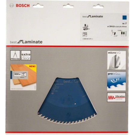 BOSCH 2608642137 წრიული ხერხის დანა საუკეთესო ლამინატისთვის, 305 x 30 x 2.5 მმ, 96T