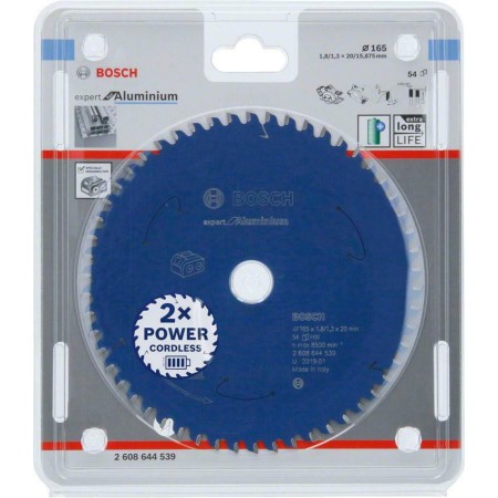 BOSCH 2608644539 წრიული ხერხის პირი E x pert ალუმინის უსადენო ხერხებისთვის 165 x 20 x 1.8/1.3 მმ, 54T
