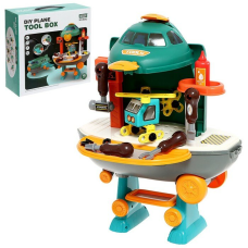 თვითმფრინავის შესაკეთებელი ხელსაწყოების ნაკრები ბავშვთა სათამაშო მოდული 2-1-ში "თვითმფრინავი", სამუშაო მაგიდა ხელსაწყოებით, 45 ელემენტი GH-8092