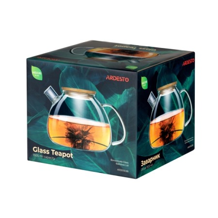 მინის ჩაიდანი ARDESTO AR3015GBI TEA POT MIDORI, 1500 ML, BOROSILICATE GLASS, BAMBOO