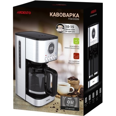 ყავის აპარატი Ardesto FCM-D3200 Drip, 1.5L, 900W, Coffee Machine, Silver