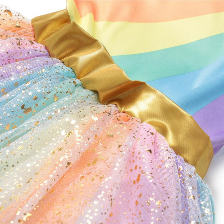 გოგონას უნიკორნის კოსტუმი ცისარტყელას კაბა ფრთიანი თავსაბურავით საზეიმო წვეულებისთვის GH-8001