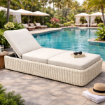 როტანგის ლაუნჯ-შეზლონგი რბილი ბალიშით – ეზოსა და ტერასისთვის 13-C-W