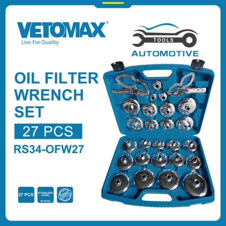 მანქანის ზეთის ფილტრების მოსახსნელი ნაკრები 27PCS RS34-OFW27 VETOMAX