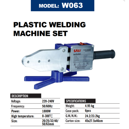 ელექტრო პლასმასის უთო 1800W-300C-20-63MM W022063A-W063 SALI