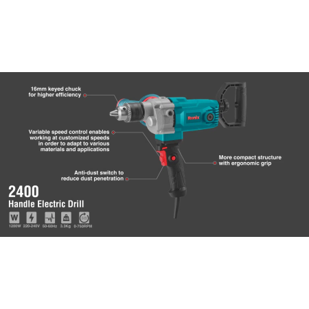 4 სახელურიანი ელექტრო ბურღი RONIX-2400, 1400W-16 მმ