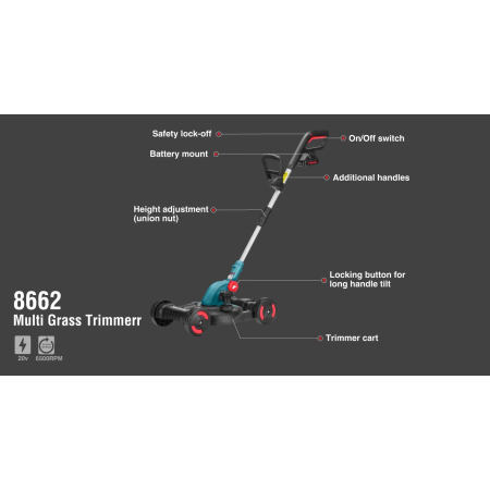 უსადენო ბალახის სათიბი Ronix 8662, 20V