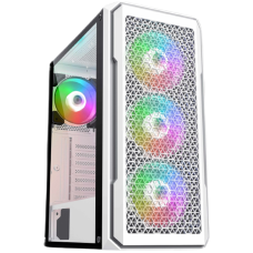 ქეისი 2E Gaming Computer case Hexagon G338W, without PSU, 2xUSB 3.0, 1xUSB Type-C, 1x120mm, 3x120mm ARGB, TG Side Panel, ATX, White