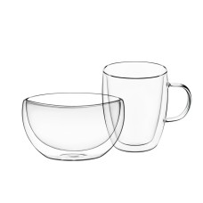 ჭიქები Ardesto Breakfast set double wall borosilicate glass mug 0.27l and bowl 0.5L