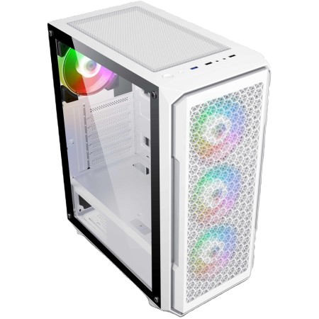 2E Gaming Computer case Hexagon G338W, without PSU, 2xUSB 3.0, 1xUSB Type-C, 1x120mm, 3x120mm ARGB, TG Side Panel, ATX, White