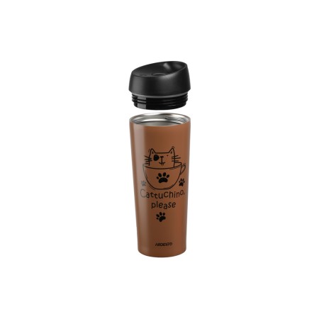 Ardesto Travel mug Coffee time Cat 450 ml, mocha, s/s