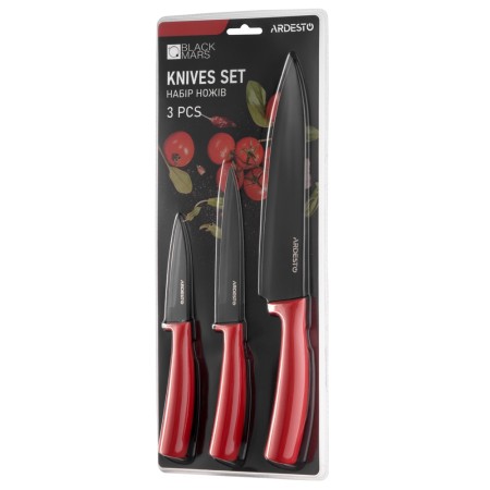Ardesto Black Mars Knives Set 3 pcs, red, stainless steel, plastic