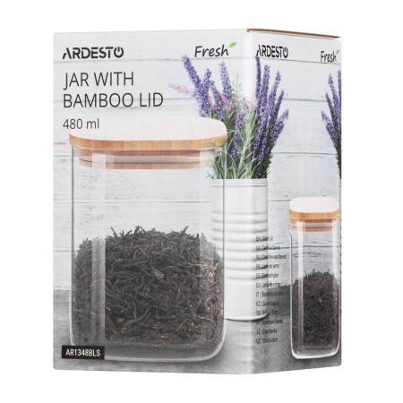 Ardesto Jar Fresh, 480 ml, square, glass, bamboo