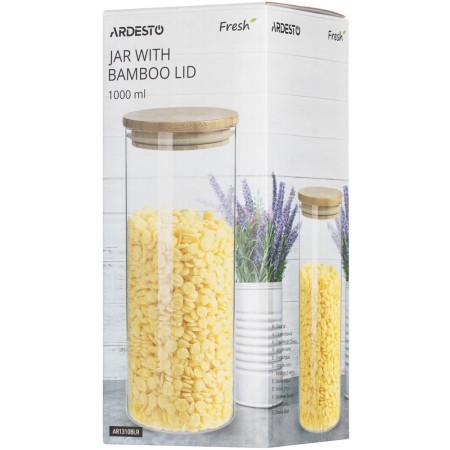 Ardesto Jar Midori, 1000ml, glass, bamboo, round, transparent