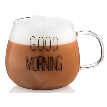Ardesto mug set with handles Good Morning, 350ml, 2pcs, borosilicate glass, transparent