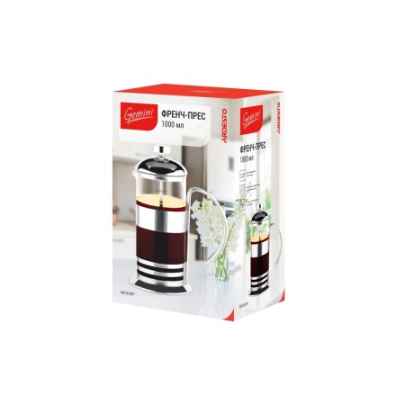 Ardesto French press Gemini Asti, 1000ml, borosilicate glass, stainless steel, transparent