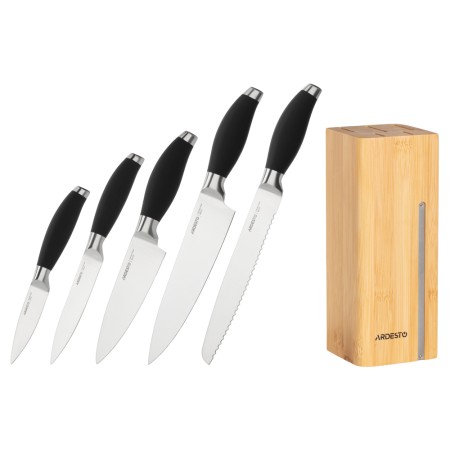 Ardesto Knife set Gemini 6 pcs, s/s, plastic, block: bamboo, s/s