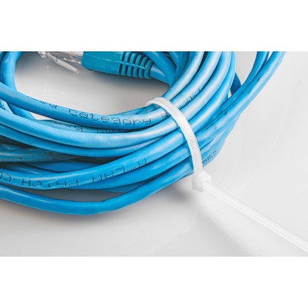 HT2C727 პლასტმასის ხამუთი თეთრი 4.8 x 200 mm, 100 pcs, White